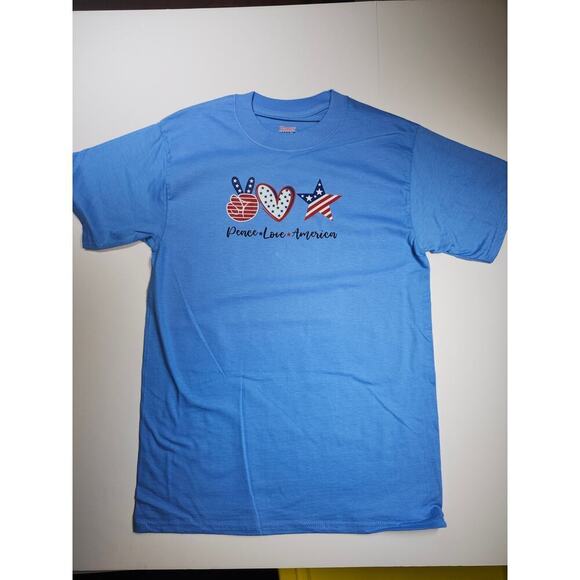 Peace, Love, America Patriotic T-Shirt Size S - Picture 2 of 6
